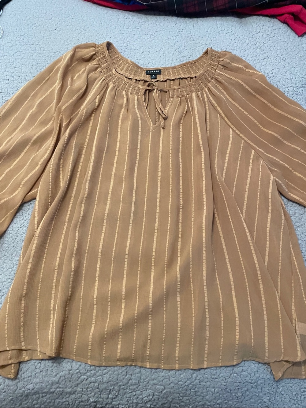 Torrid Tan Metallic-Stripe Peasant Blouse